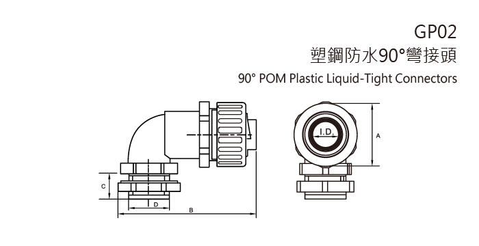 Liquid-Tight Nylon Connector for Metal Conduit Box (90° Elbow Type)
