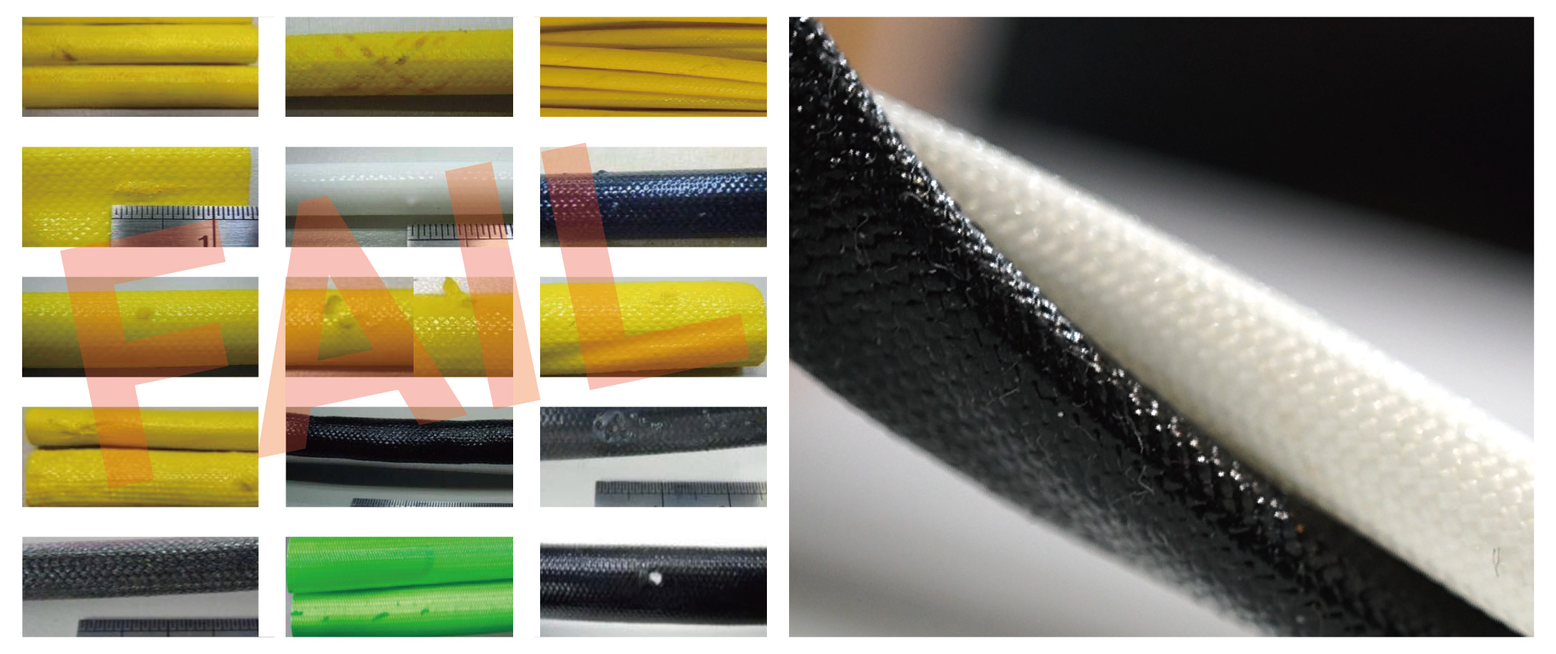 劣質玻璃纖維套管與谷騏高品質玻纖管比較圖