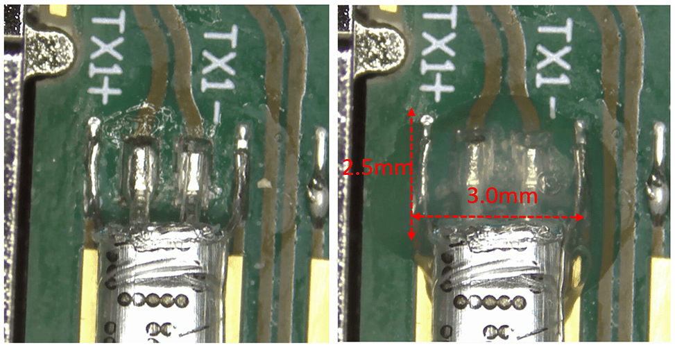 Dispensing appearance and dimensional illustration of 6059 applied on an OSFP module