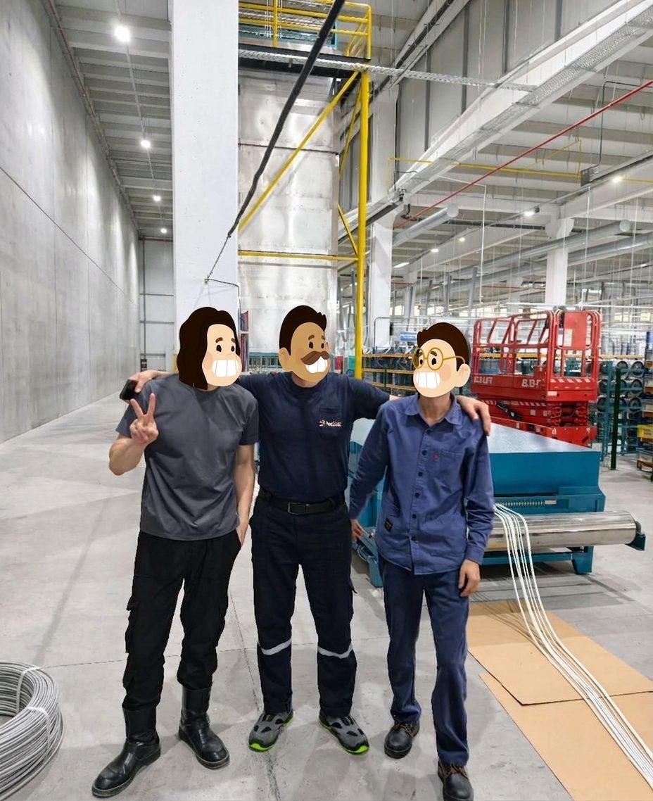 Good Gi engineers with the Burkar team at the fiberglass silicone sleeve production line in Turkey