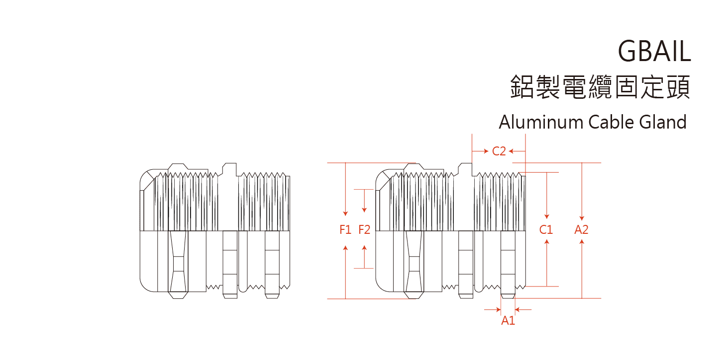 GBAIL Aluminum Cable Gland engineering drawing