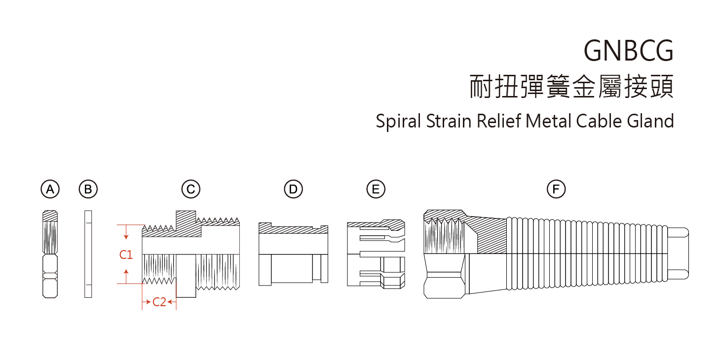 GNBCG Anti-Kink Spring Cable Gland engineering drawing