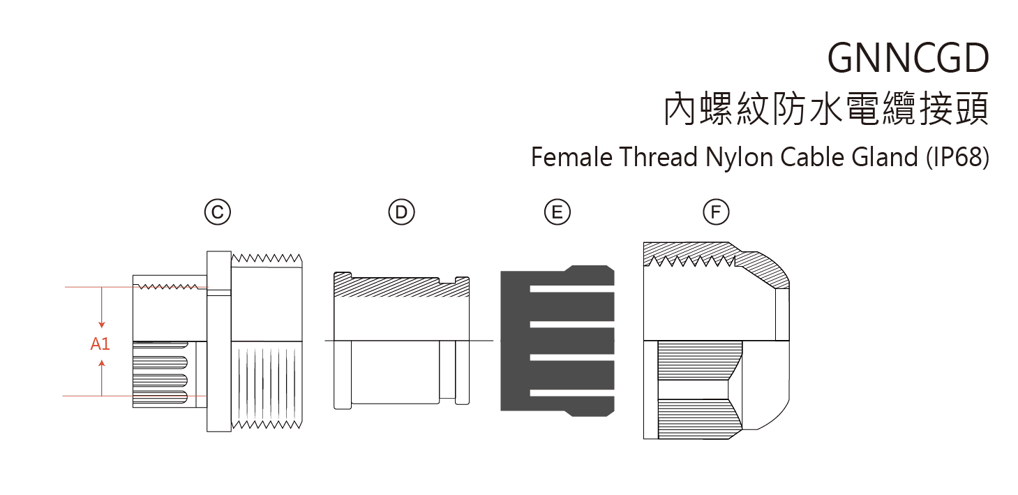 GNNCGD Female Thread Cable Gland engineering drawing