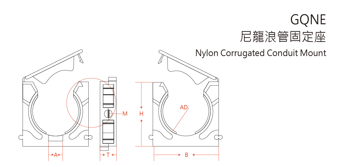 GQNE-ZJ Corrugated Tube Mounting Clamp engineering drawing